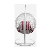 Подвесное кресло M-GROUP КРУГ ЛЮКС с ротангом белое, бордовая подушка 11060102