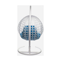 Подвесное кресло M-GROUP КРУГ ЛЮКС с ротангом белое, синяя подушка 11060110