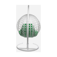 Подвесное кресло M-GROUP КРУГ ЛЮКС с ротангом белое, зелёная подушка 11060104