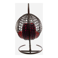 Подвесное кресло M-GROUP КРУГ ЛЮКС с ротангом коричневое, красная подушка 11060206