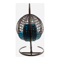 Подвесное кресло M-GROUP КРУГ ЛЮКС с ротангом коричневое, голубая подушка 11060203