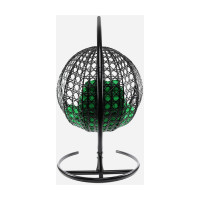 Подвесное кресло M-GROUP КРУГ ЛЮКС с ротангом чёрное, зелёная подушка 11060404