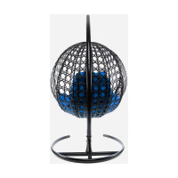 Подвесное кресло M-GROUP КРУГ ЛЮКС с ротангом чёрное, синяя подушка 11060410