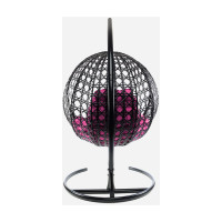 Подвесное кресло M-GROUP КРУГ ЛЮКС с ротангом чёрное, розовая подушка 11060408