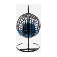 Подвесное кресло M-GROUP КРУГ ЛЮКС с ротангом чёрное, голубая подушка 11060403