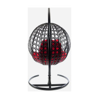 Подвесное кресло M-GROUP КРУГ ЛЮКС с ротангом чёрное, красная подушка 11060406