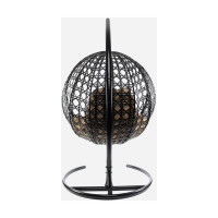 Подвесное кресло M-GROUP КРУГ ЛЮКС с ротангом чёрное, бежевая подушка 11060401