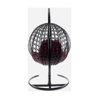 Подвесное кресло M-GROUP КРУГ ЛЮКС с ротангом чёрное, бордовая подушка 11060402