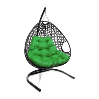 Подвесное кресло M-GROUP ДЛЯ ДВОИХ ЛЮКС с ротангом чёрное, зелёная подушка 11510404