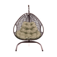 Подвесное кресло M-GROUP ДЛЯ ДВОИХ ЛЮКС с ротангом коричневое, бежевая подушка 11510201