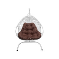 Подвесное кресло M-GROUP ДЛЯ ДВОИХ ЛЮКС с ротангом белое, коричневая подушка 11510105