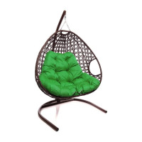 Подвесное кресло M-GROUP ДЛЯ ДВОИХ ЛЮКС с ротангом коричневое, зелёная подушка 11510204
