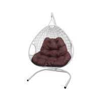 Подвесное кресло M-GROUP ДЛЯ ДВОИХ ЛЮКС с ротангом белое, бордовая подушка 11510102