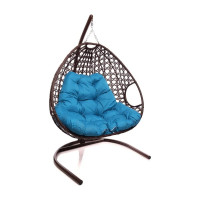 Подвесное кресло M-GROUP ДЛЯ ДВОИХ ЛЮКС с ротангом коричневое, голубая подушка 11510203