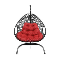 Подвесное кресло M-GROUP ДЛЯ ДВОИХ ЛЮКС с ротангом чёрное, красная подушка 11510406