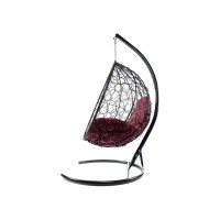Подвесное кресло M-GROUP КАПЛЯ с ротангом чёрное, бордовая подушка 11020402