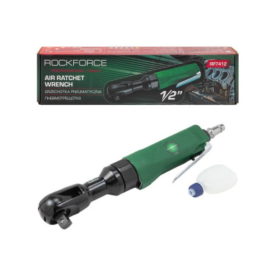 Rockforce Пневмотрещотка с прорезиненной рукояткой 68Нм, 1/2''(потребление 77л/мин, 160 об/мин, L-254мм,6.3Bar,штуцер 1/4) RF-RP7412(50372)