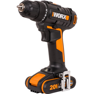 WORX Дрель-шуруповерт аккумуляторная, 20В, 2Ач х2, ЗУ 0,4А, сумка WX100.2