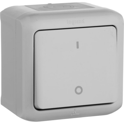 Legrand Выключатель двухполюсный одноклавишный Legrand Quteo IP44 10А 250В винтовые зажимы накладной монтаж серый 782339