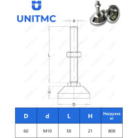 Винтовая регулируемая опора UnitMC (основание сталь, винт сталь) 400204 60хМ10х50