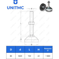 Опора UnitMC винтовая регулируемая 80хМ20х150 (основание сталь, винт сталь) 400204 80хМ20х150