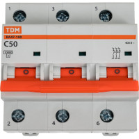 Автоматический выключатель TDM ELECTRIC ВА47-100 3Р 50А 10кА С SQ0207-0074