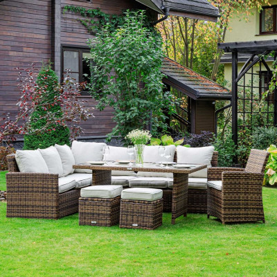 Обеденный комплект Royal Family ZORRO PLUS коричневый с угловым диваном 999-99-61-21