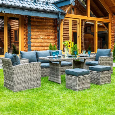 Обеденный комплект садовой мебели Royal Family ZOYA из искусственного ротанга, серый 979-71-71