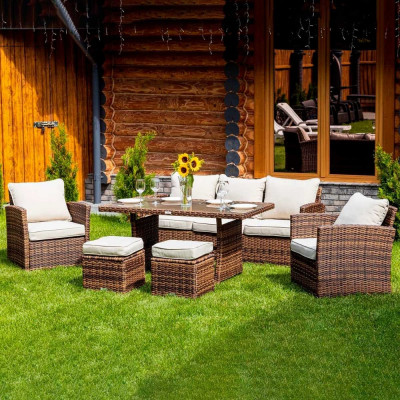 Обеденный комплект садовой мебели Royal Family из искусственного ротанга ZOYA, коричневый 979-61-21