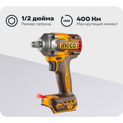 Аккумуляторный ударный гайковерт INGCO BL 20В 400Hm 1/2 SUPER INDUSTRIAL CIWLI2040