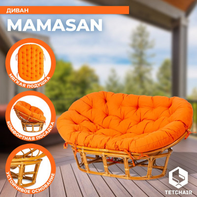 Диван Tetchair MAMASAN/МАМАСАН 23/02 W с подушкой 182x119 см, 169x102x80 см, Pecan (орех), ткань, оранжевый, С 23 24261