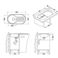 Мойка ALVEUS FORM 40 LEI-90 832х437 мм, 1X в комплекте с сифоном 1102384 1060038