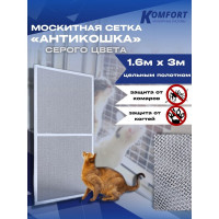 Москитная сетка антикошка KOMFORT москитные системы petscreen серая, полотно 1.6х3 м МС000776