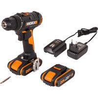 Дрель-шуруповерт аккумуляторная WORX 20В, 2Ач х2, ЗУ 0,4А, сумка WX100.2