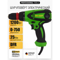 Шуруповерт электрический PROCRAFT 1200 Вт, 25 Нм, 0-750 об/мин, DFR PB1200DFR