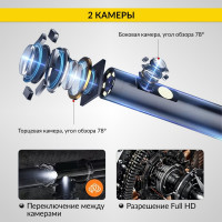 Видеоэндоскоп промышленный iCartool экран 5", 2Мп, 2 камеры, 10м, 8 мм сменный зонд IC-V116A-10