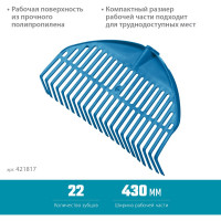 Веерные грабли Grinda Proline pl-22 fiber пластиковые 430x40x210 мм, 22 зубца, без черенка 421817