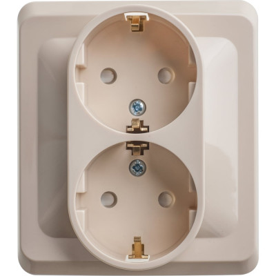 Двухместная розетка Systeme Electric СП Этюд 16А защ. шторки, с заземлением, кремовая PC16-008K