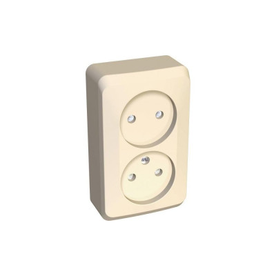 Розетка Systeme Electric 2-м ОП Этюд 16А без заземления, защитные шторки, кремовая SchE PA16-006K