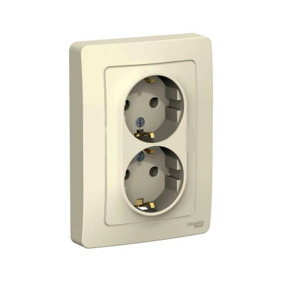 Systeme Electric ( Schneider Electric) BLANCA С/У РОЗЕТКА двойная с заземлением без шторок, МОЛОЧНЫЙ BLNRS001022