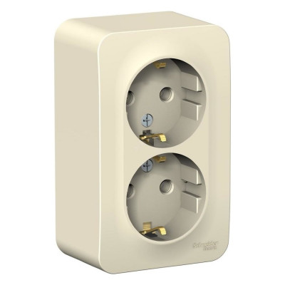 Systeme Electric ( Schneider Electric) BLANCA О/У РОЗЕТКА двойная с заземлением без шторок, МОЛОЧНЫЙ BLNRA010202
