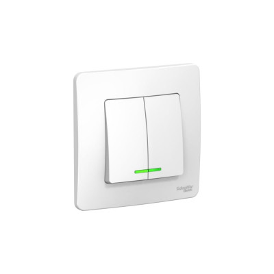 Systeme Electric ( Schneider Electric) BLANCA С/У 2-клавишный ВЫКЛЮЧАТЕЛЬ с подсветкой, 6А, 250В, БЕЛЫЙ BLNVS006511