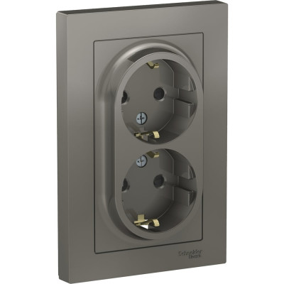 Systeme Electric ( Schneider Electric) AtlasDesign Сталь Розетка с/з двойная, со шторками, 16А, в сборе SE ATN000926