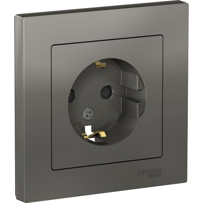 Systeme Electric ( Schneider Electric) AtlasDesign Сталь Розетка с/з со шторками, 16А, в сборе SE ATN000944