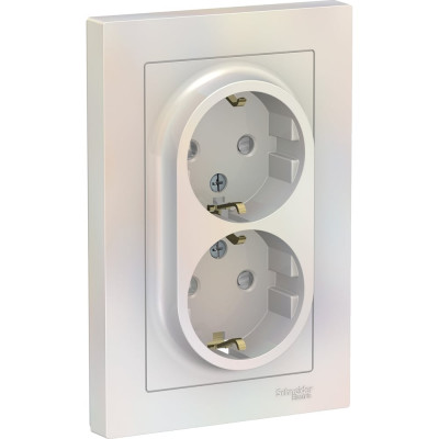 Розетка Systeme Electric AtlasDesign Жемчуг с/з двойная, со шторками, 16А, в сборе SE ATN000426