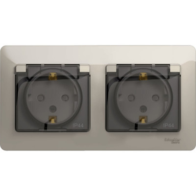 Systeme Electric ( Schneider Electric) Glossa Молочная Розетка 2-ая с/з, со шторками, в сборе, IP44 SE GSL000947