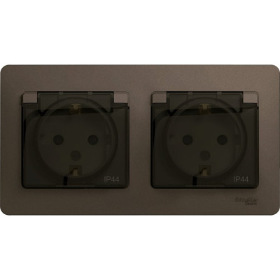 Systeme Electric ( Schneider Electric) Glossa Шоколад Розетка 2-ая с/з, со шторками, в сборе, IP44 SE GSL000847