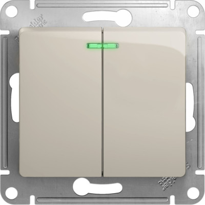 Systeme Electric ( Schneider Electric) Glossa Молочный Выключатель 2-клавишный с подсветкой, сх.5а, 10AX SE GSL000953
