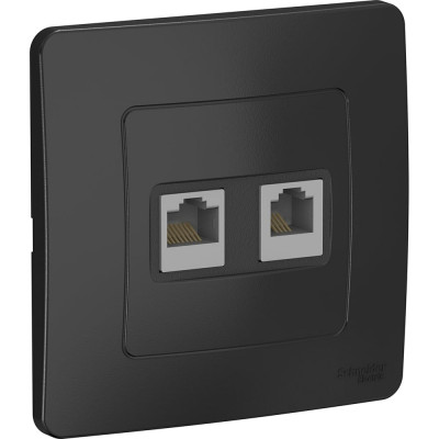 Systeme Electric ( Schneider Electric) Blanca с/у розетка двойная: комп.rj45, кат.5e + телефон. rj11, антрацит BLNIS045116