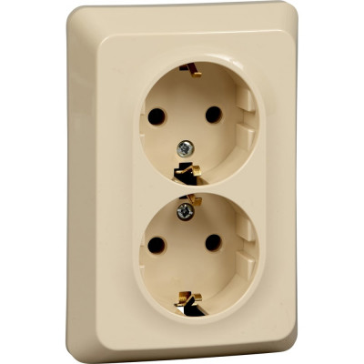 Розетка Systeme Electric этюд, с/у, двойная, с заземлением, без шторок, 16а, 250b, кремовый, россия PC16-107K